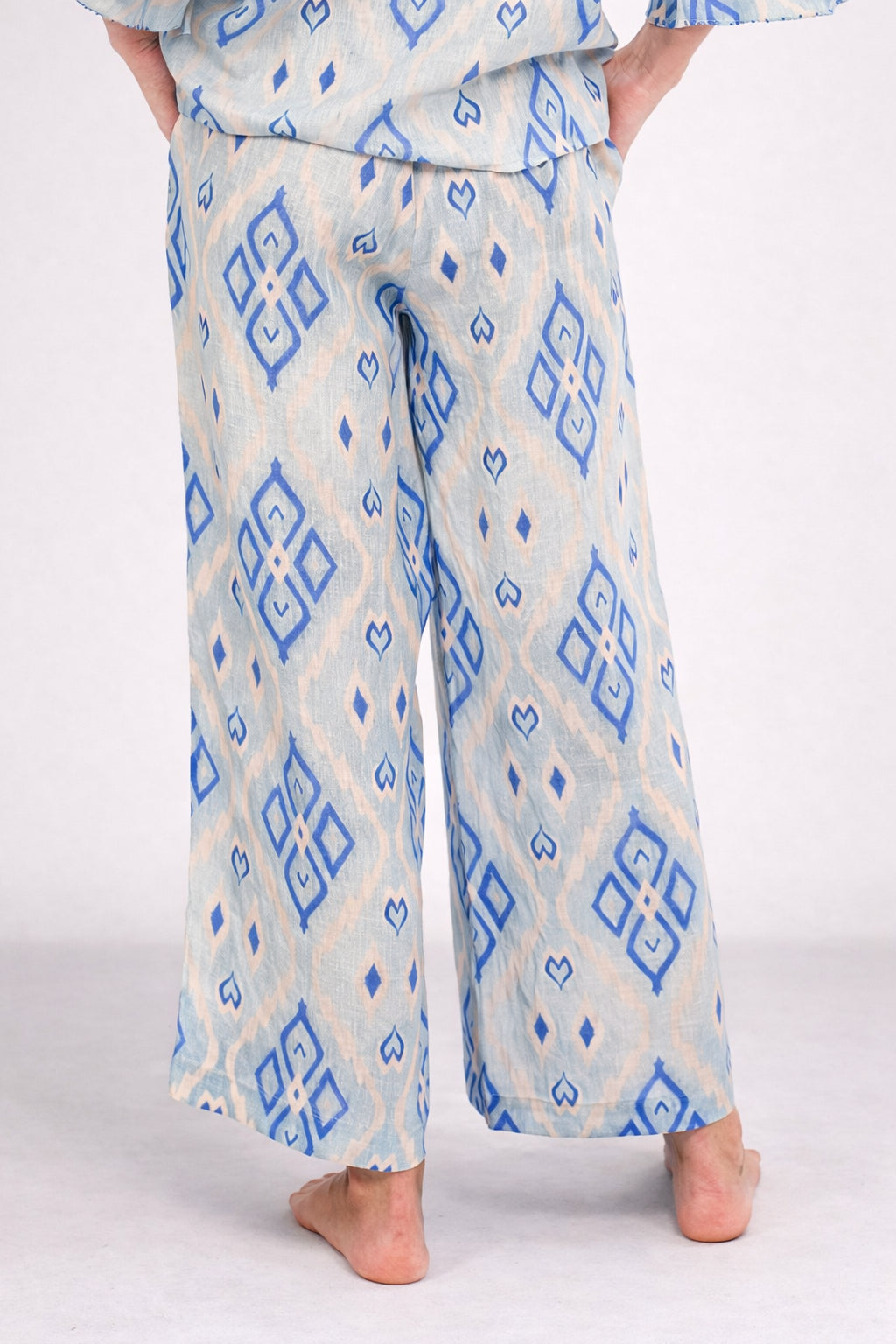 Pantalone in Lino Fantasia Azzurra Fennel, Nimo with Love