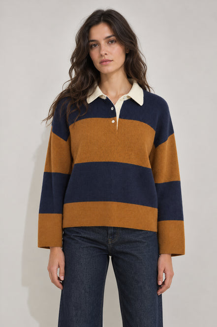 Inland, Polo in Cashmere a costa inglese con  righe larghe
