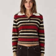 Guest In Residence, Polo Rugby a Righe in Cashmere Spazzolato Grizzly
