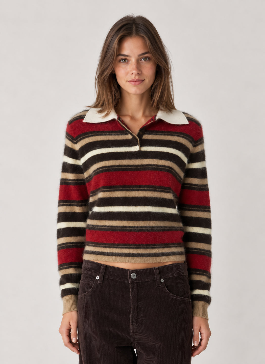 Guest In Residence, Polo Rugby a Righe in Cashmere Spazzolato Grizzly