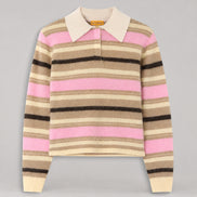 Guest In Residence, Polo Rugby a Righe in Cashmere Spazzolato Grizzly