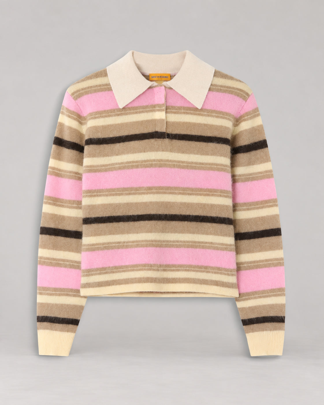 Guest In Residence, Polo Rugby a Righe in Cashmere Spazzolato Grizzly