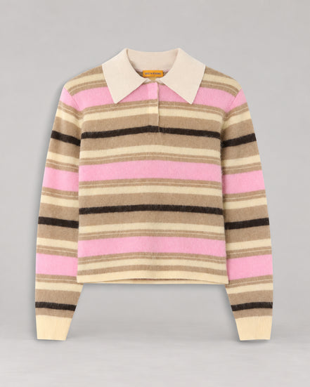 Guest In Residence, Polo Rugby a Righe in Cashmere Spazzolato Grizzly