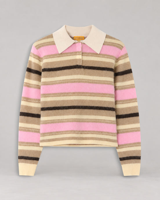 Guest In Residence, Polo Rugby a Righe in Cashmere Spazzolato Grizzly