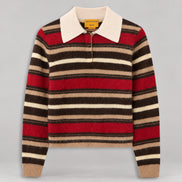 Guest In Residence, Polo Rugby a Righe in Cashmere Spazzolato Grizzly