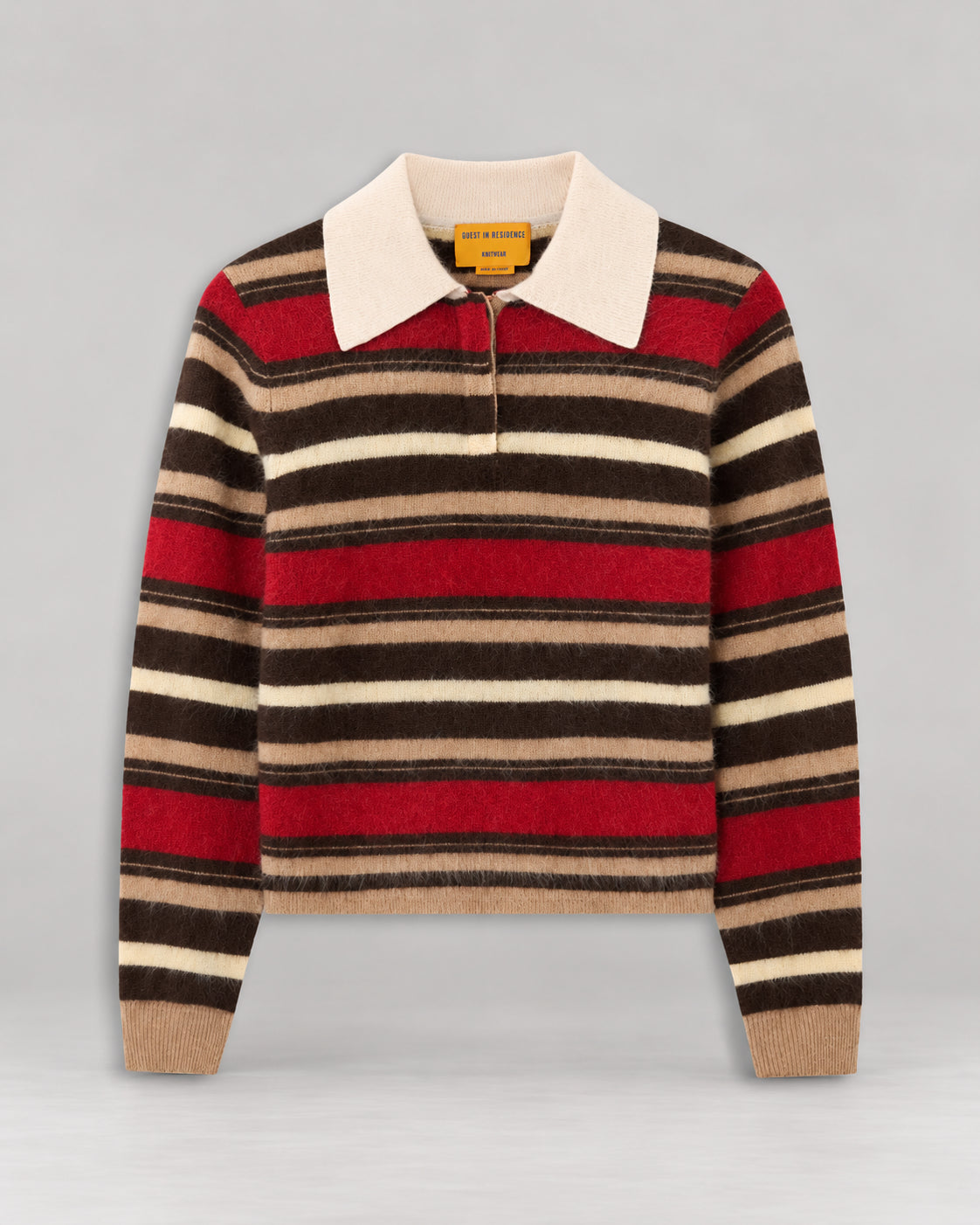 Guest In Residence, Polo Rugby a Righe in Cashmere Spazzolato Grizzly
