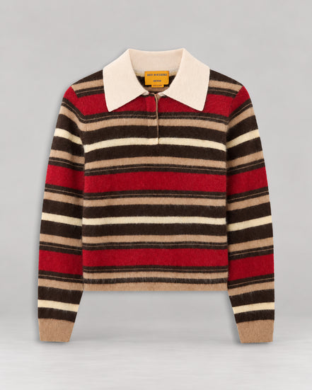 Guest In Residence, Polo Rugby a Righe in Cashmere Spazzolato Grizzly