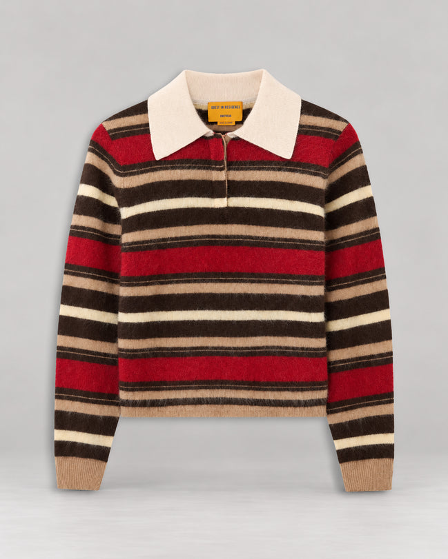 Guest In Residence, Polo Rugby a Righe in Cashmere Spazzolato Grizzly