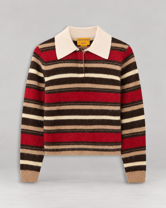 Guest In Residence, Polo Rugby a Righe in Cashmere Spazzolato Grizzly