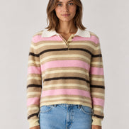 Guest In Residence, Polo Rugby a Righe in Cashmere Spazzolato Grizzly