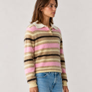 Guest In Residence, Polo Rugby a Righe in Cashmere Spazzolato Grizzly