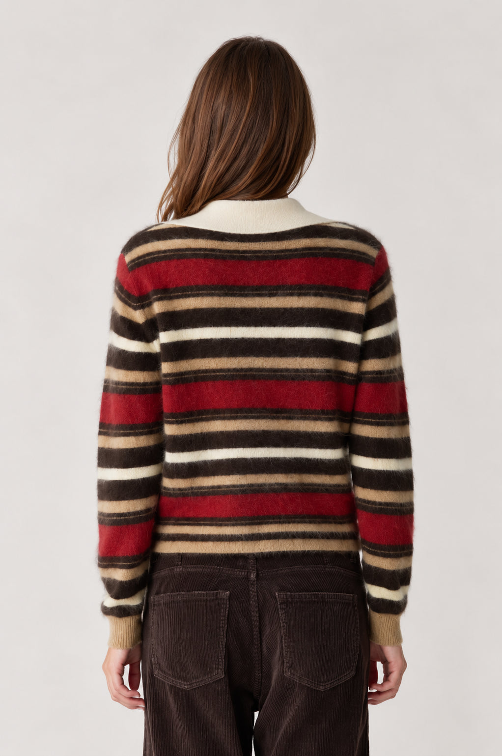 Guest In Residence, Polo Rugby a Righe in Cashmere Spazzolato Grizzly