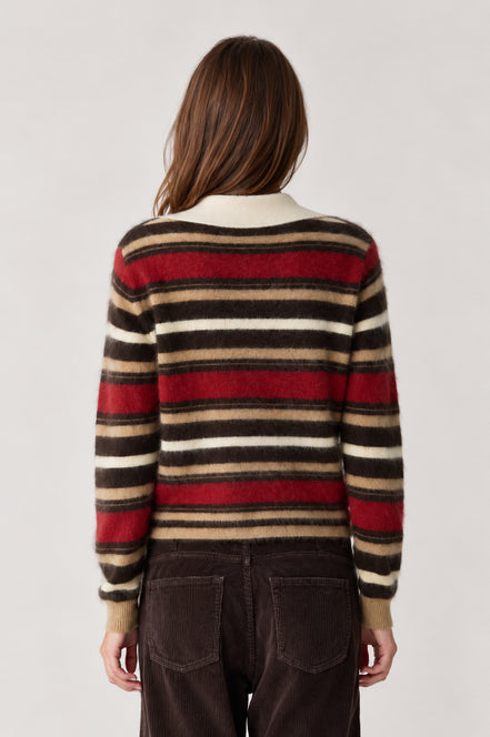 Guest In Residence, Polo Rugby a Righe in Cashmere Spazzolato Grizzly