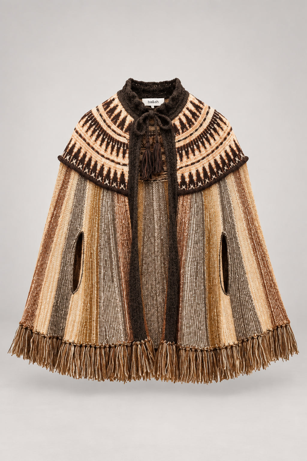 Ba&sh, Poncho in Lana con Frange Prato