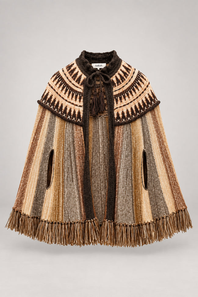 Ba&sh, Poncho in Lana con Frange Prato