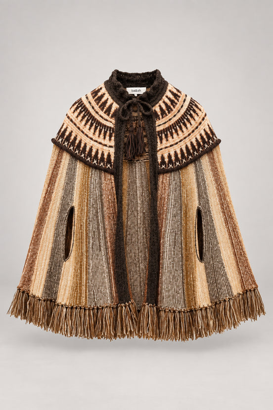 Ba&sh, Poncho in Lana con Frange Prato