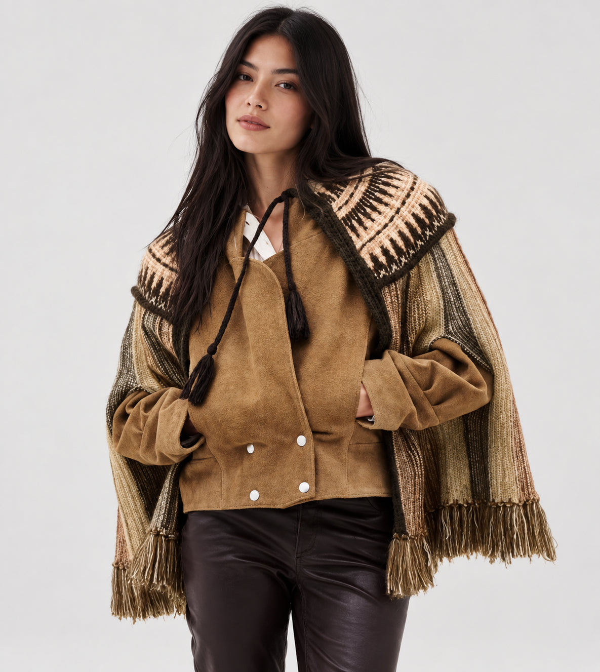 Ba&sh, Poncho in Lana con Frange Prato