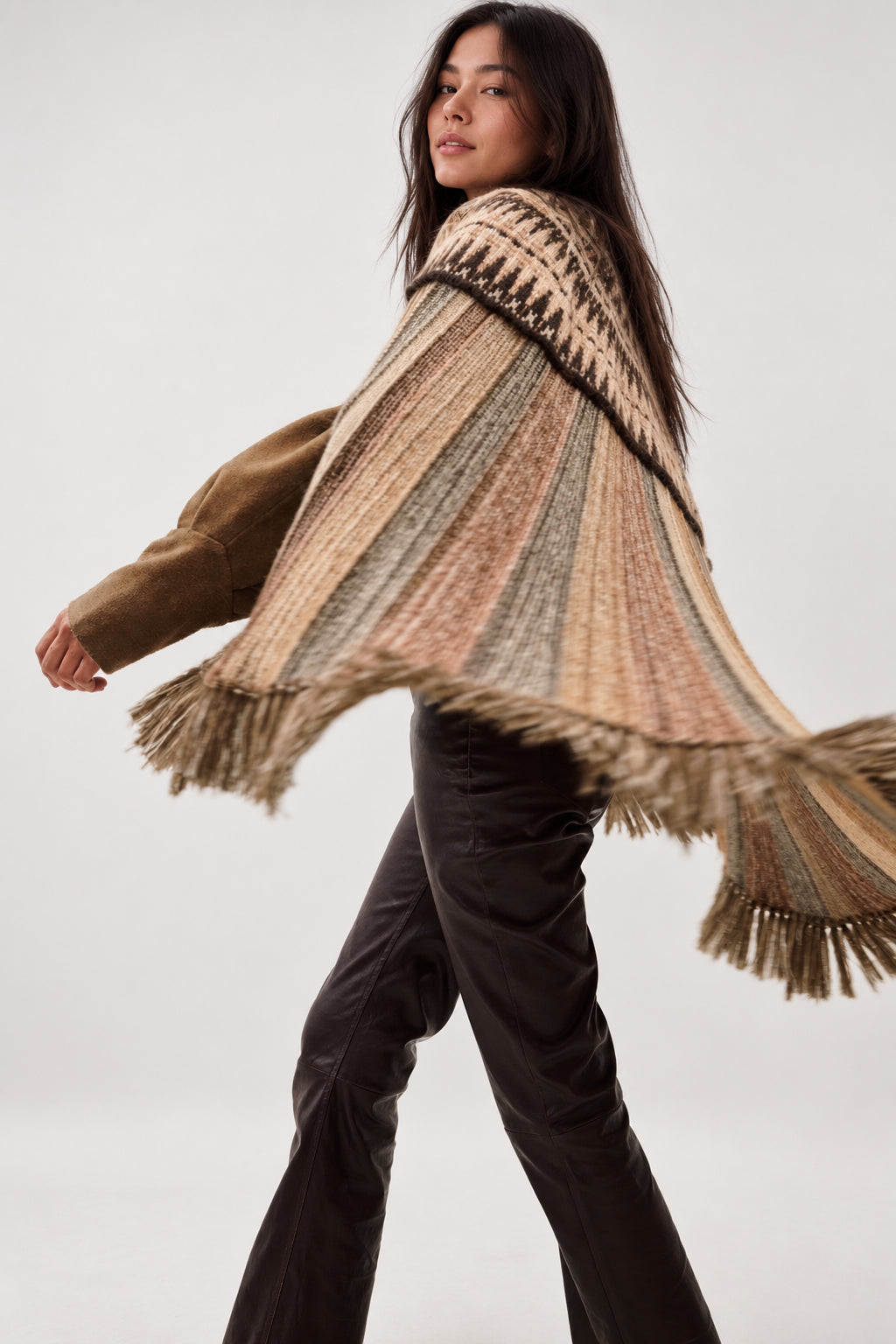 Ba&sh, Poncho in Lana con Frange Prato