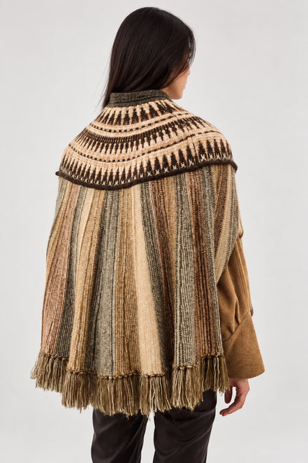 Ba&sh, Poncho in Lana con Frange Prato