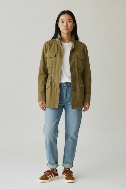 Sahariana di Cotone Kaki con Ricami Bazar de Luxe