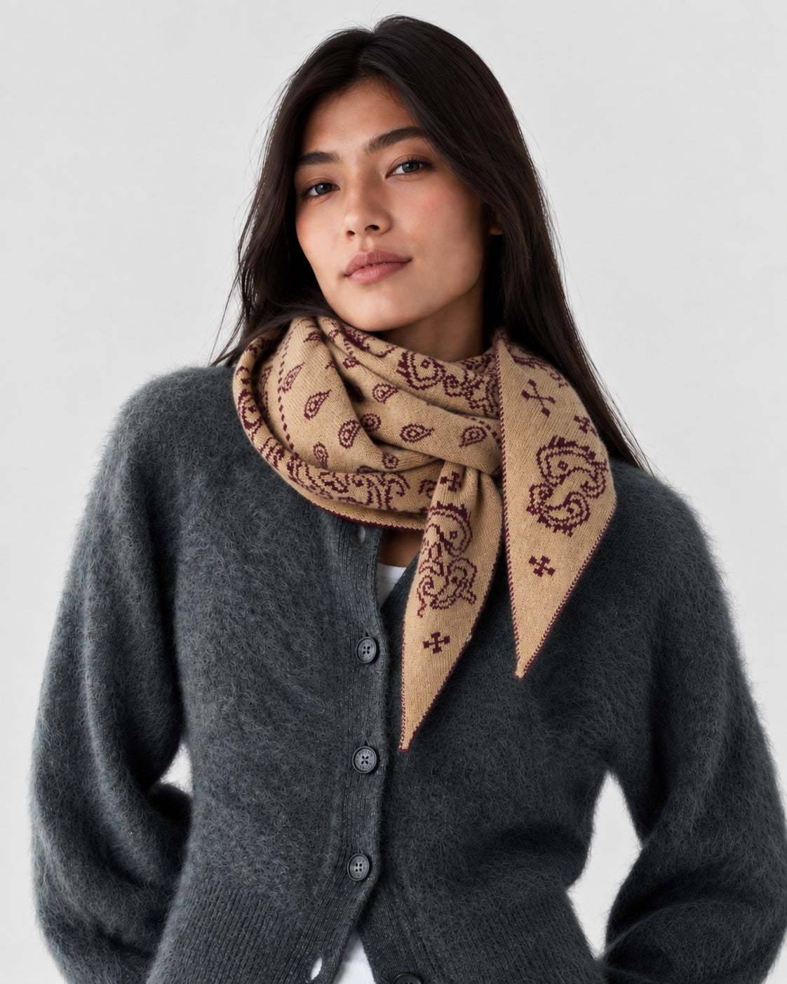 Guest In Residence, Sciarpa Bandana in Cashmere Jacquard Wild Rag