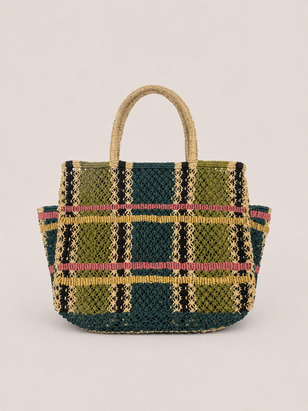 The Jacksons, Borsa in Juta a Mano Righe Multicolor con Tasche