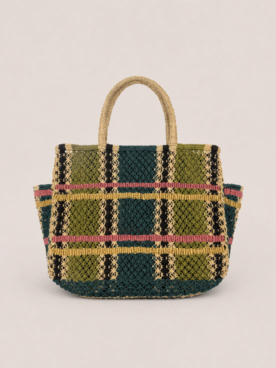 The Jacksons, Borsa in Juta a Mano Righe Multicolor con Tasche