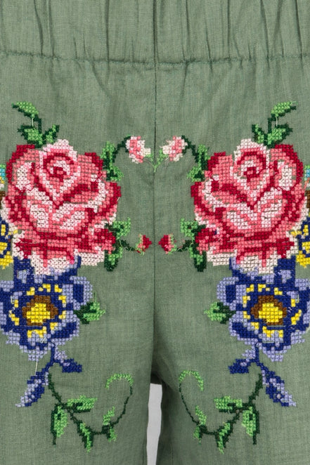 Orsina, Shorts con Rose Ricamate Punto Croce