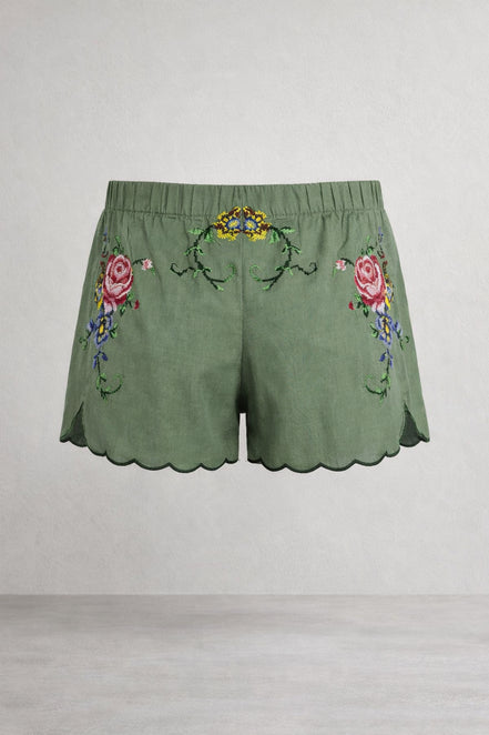 Orsina, Shorts con Rose Ricamate Punto Croce