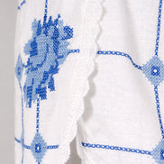Orsina, Shorts Ricami Rose Azzurre Punto Croce