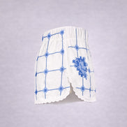 Orsina, Shorts Ricami Rose Azzurre Punto Croce