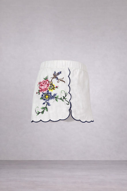 Orsina, Shorts con Rose Ricamate Punto Croce