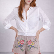 Orsina, Shorts con Rose Ricamate Punto Croce