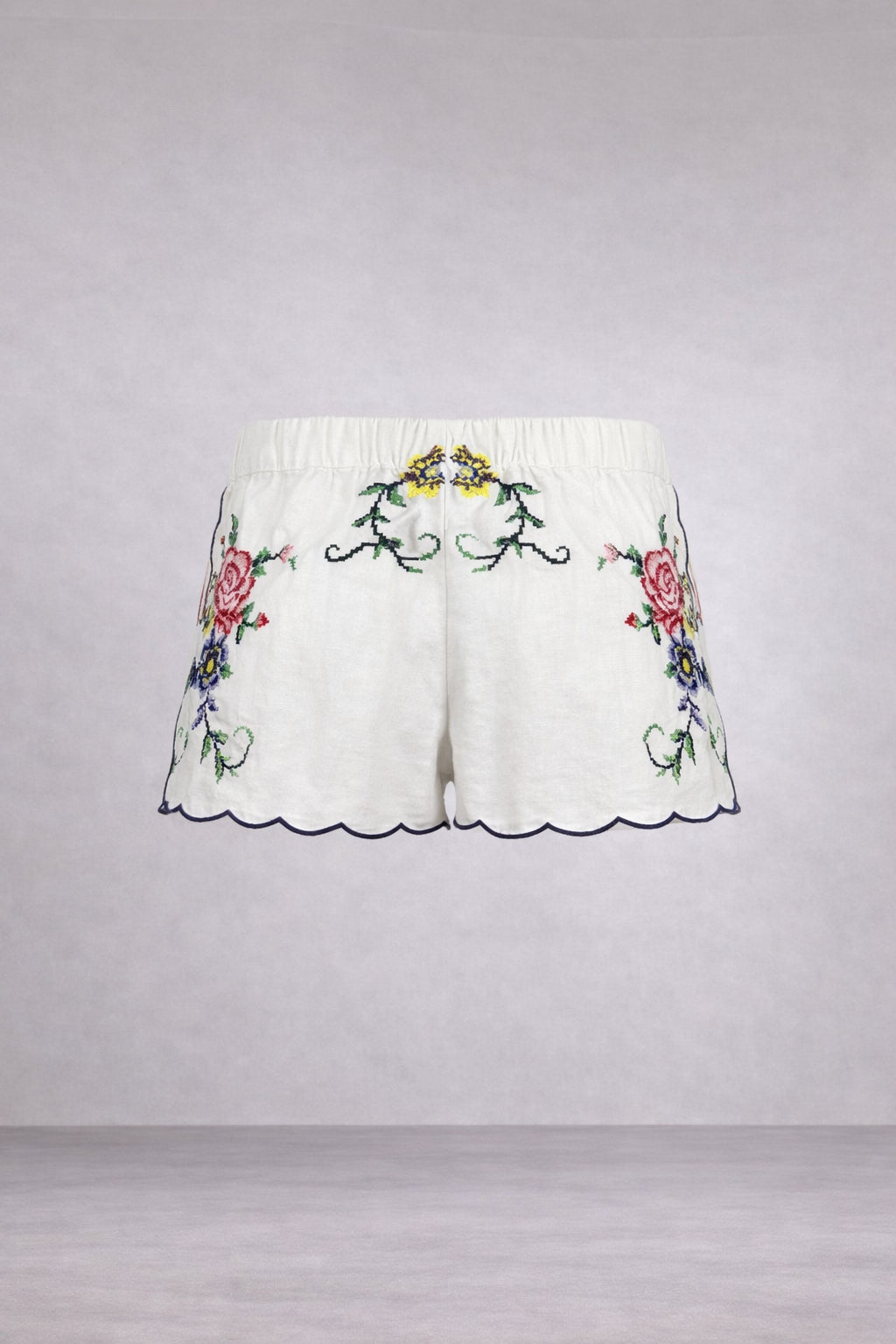 Orsina, Shorts con Rose Ricamate Punto Croce