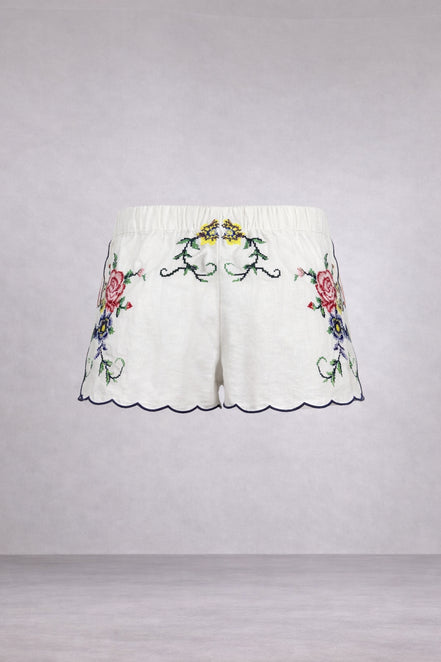 Orsina, Shorts con Rose Ricamate Punto Croce