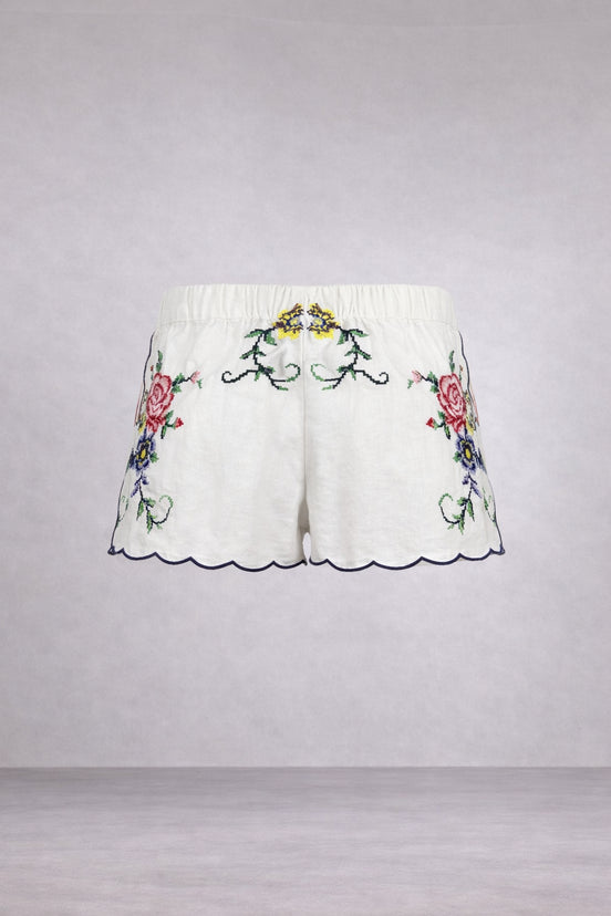Orsina, Shorts con Rose Ricamate Punto Croce