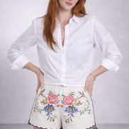 Orsina, Shorts con Rose Ricamate Punto Croce