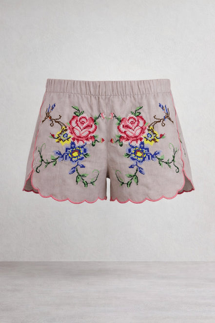 Orsina, Shorts con Rose Ricamate Punto Croce