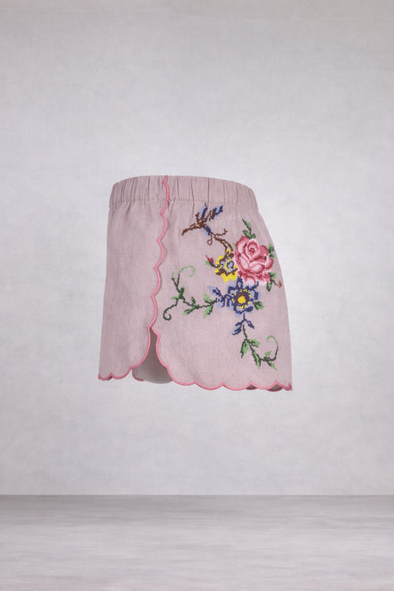 Orsina, Shorts con Rose Ricamate Punto Croce