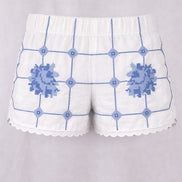 Orsina, Shorts Ricami Rose Azzurre Punto Croce