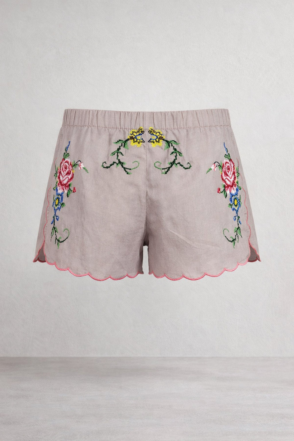 Orsina, Shorts con Rose Ricamate Punto Croce