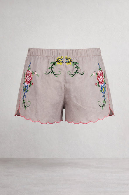 Orsina, Shorts con Rose Ricamate Punto Croce