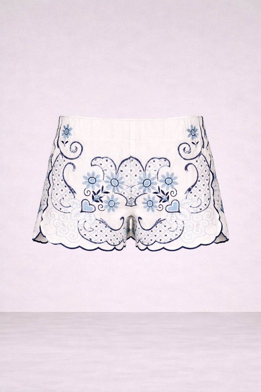 Orsina, Short Con Ricami Motivo Fiori Blu
