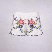 Orsina, Shorts con Rose Ricamate Punto Croce