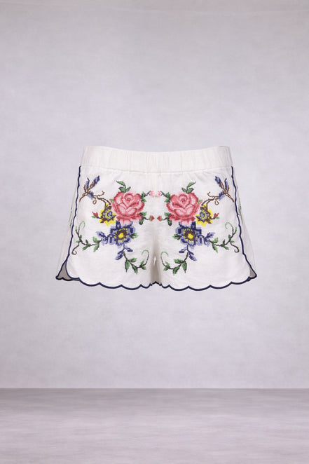 Orsina, Shorts con Rose Ricamate Punto Croce