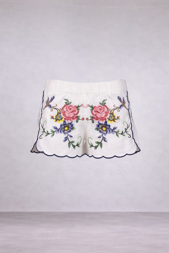 Orsina, Shorts con Rose Ricamate Punto Croce