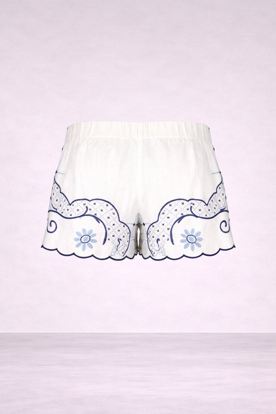 Orsina, Short Con Ricami Motivo Fiori Blu