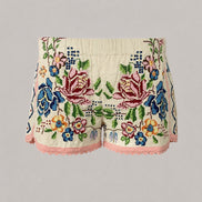 Orsina, Shorts Ricami Floreali Punto Croce
