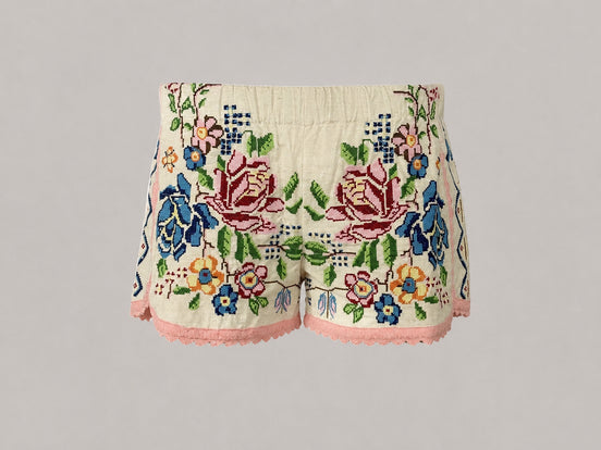 Orsina, Shorts Ricami Floreali Punto Croce