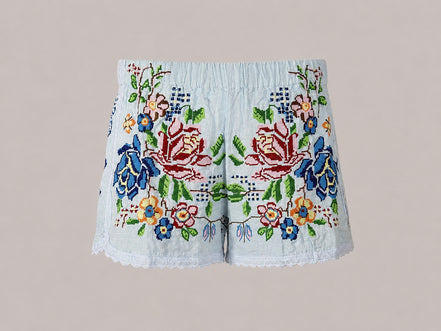 Orsina, Shorts Ricami Floreali Punto Croce